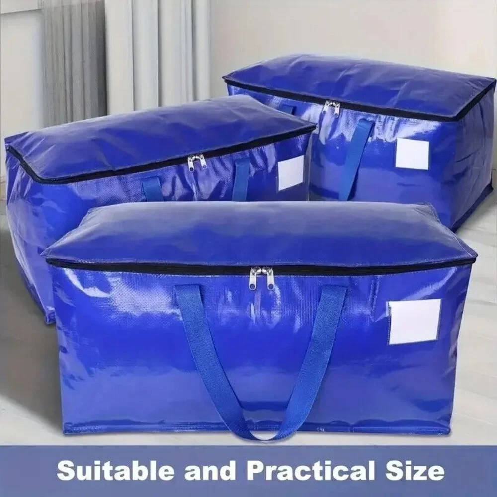 4 Large Moving Tote Bags W/ Zippers & Carrying Handles Heavy Duty Storage Blue